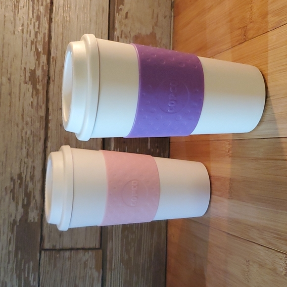 Copco Kitchen Copco Coffee Mugs Plastic With Screw On Lid Set Of 2 Pink And Purple Poshmark